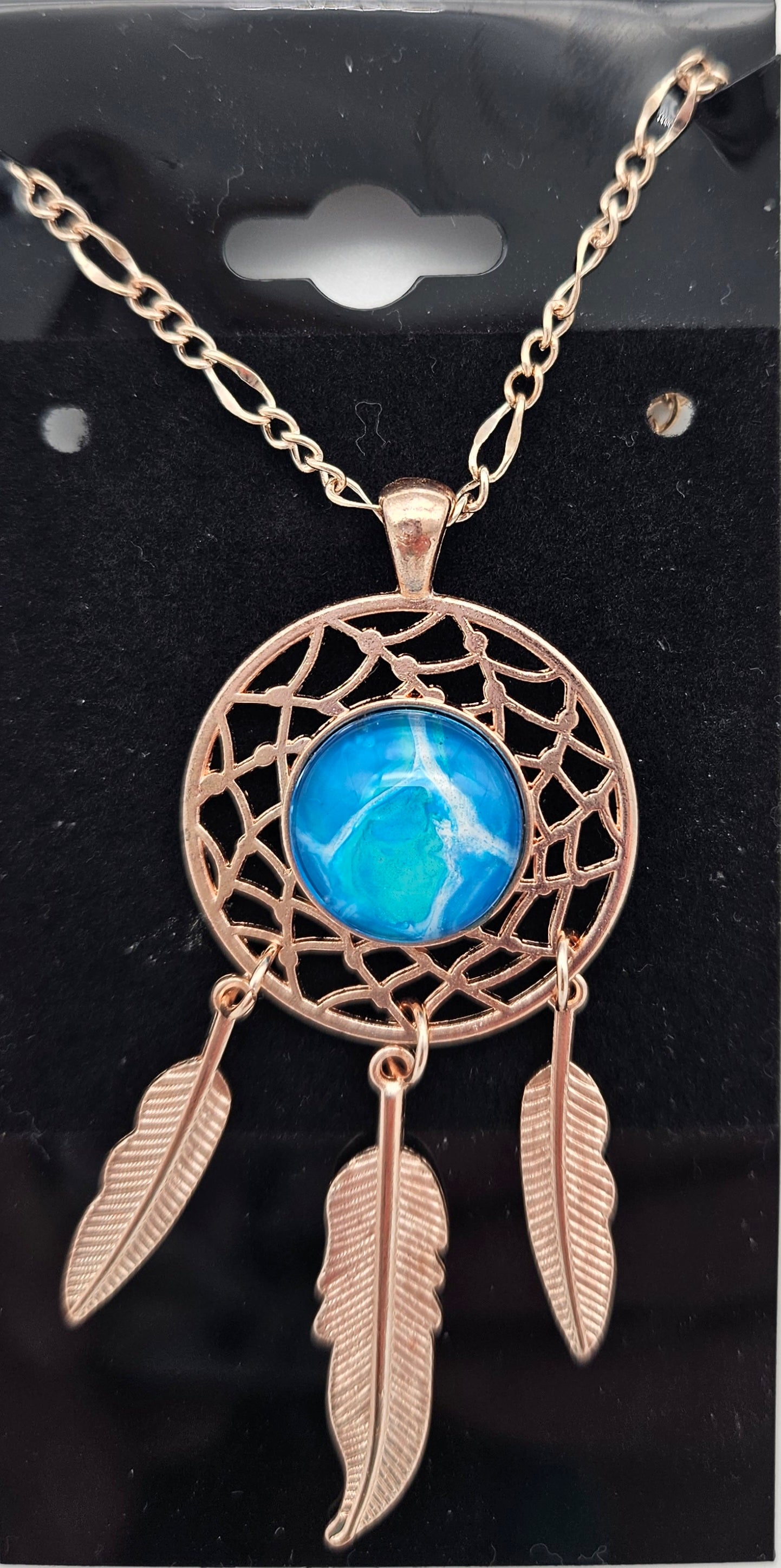Pendant - Copper - Teal / Aqua - Dream catcher