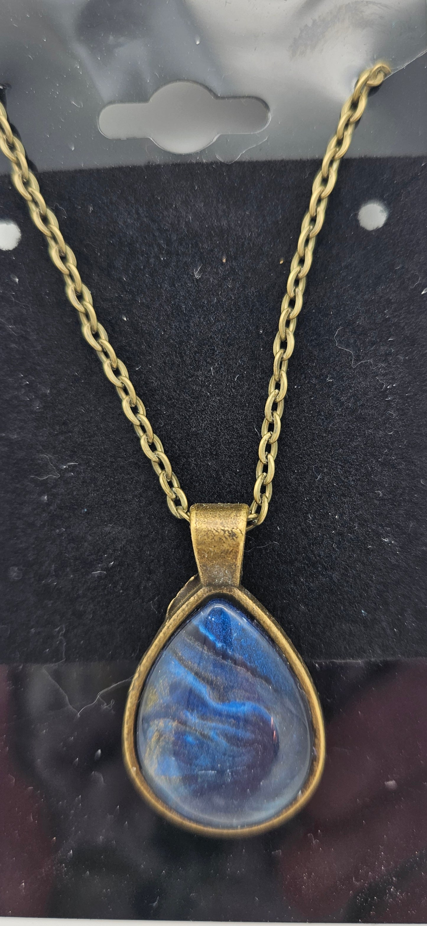 Pendant - Bronze - dark blue - tear drop