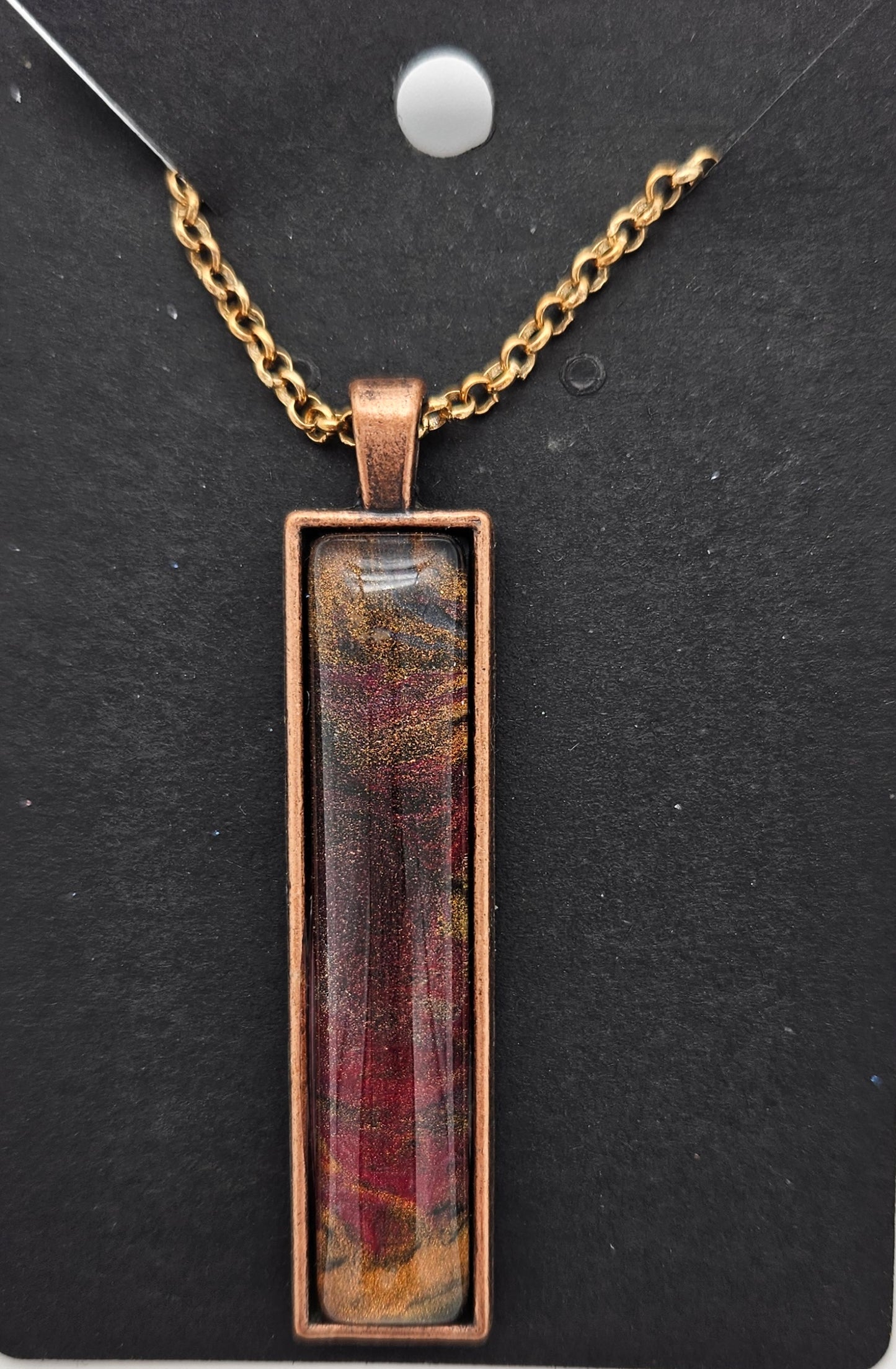Pendant - Antique copper - Copper & Burgandy - Long rectangle shape 2" x 1/2"