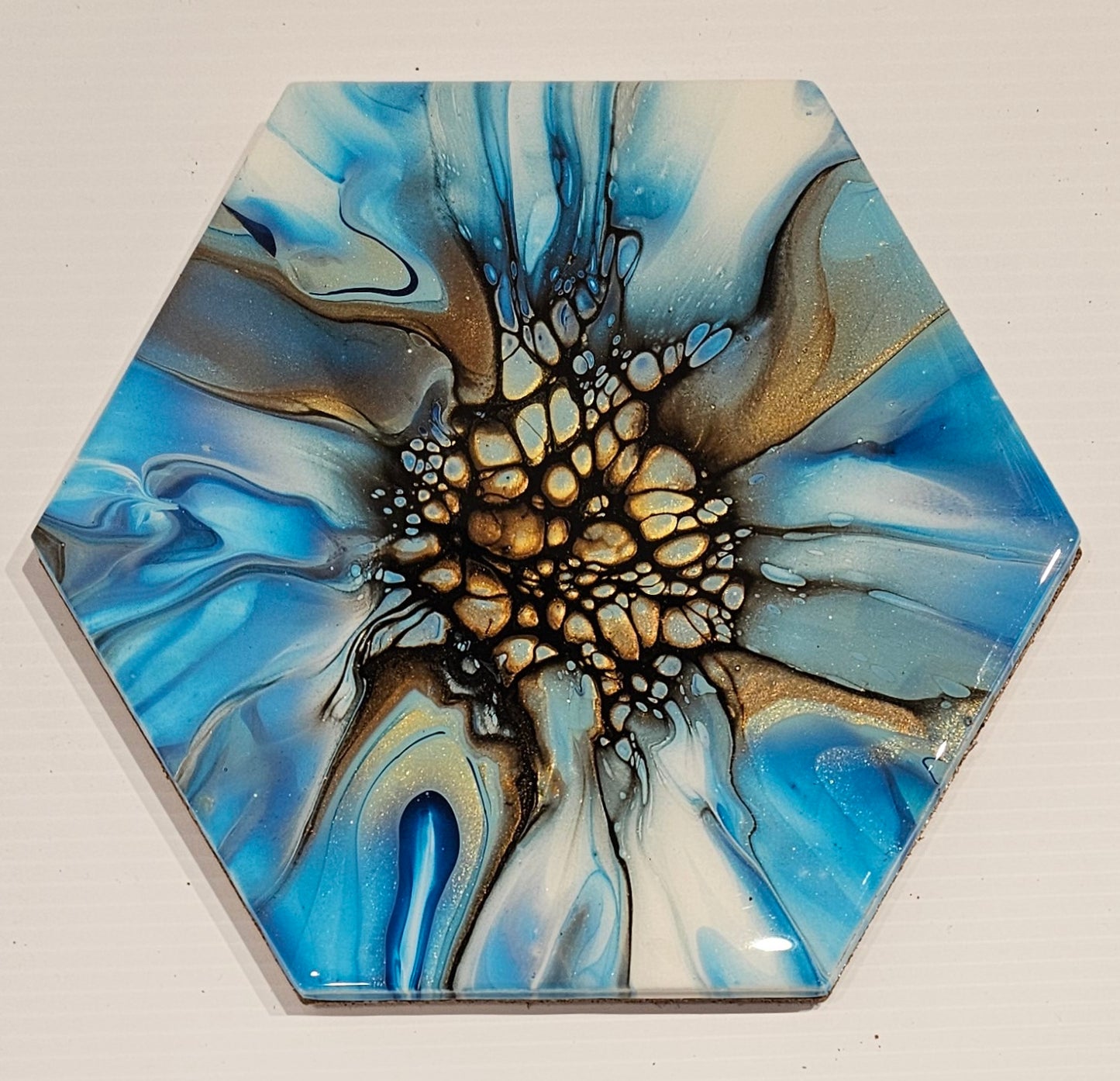 Trivet - Lg Medium Hexagon - Blue/Gold 1