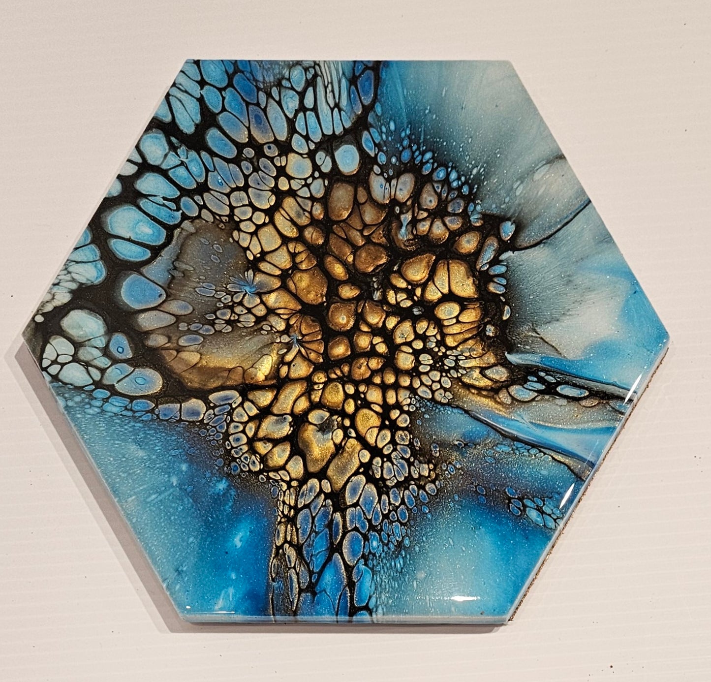 Trivet - Large Hexagon - Blue/Gold 1