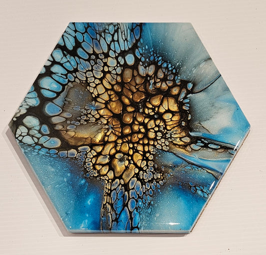 Trivet - Large Hexagon - Blue/Gold 1