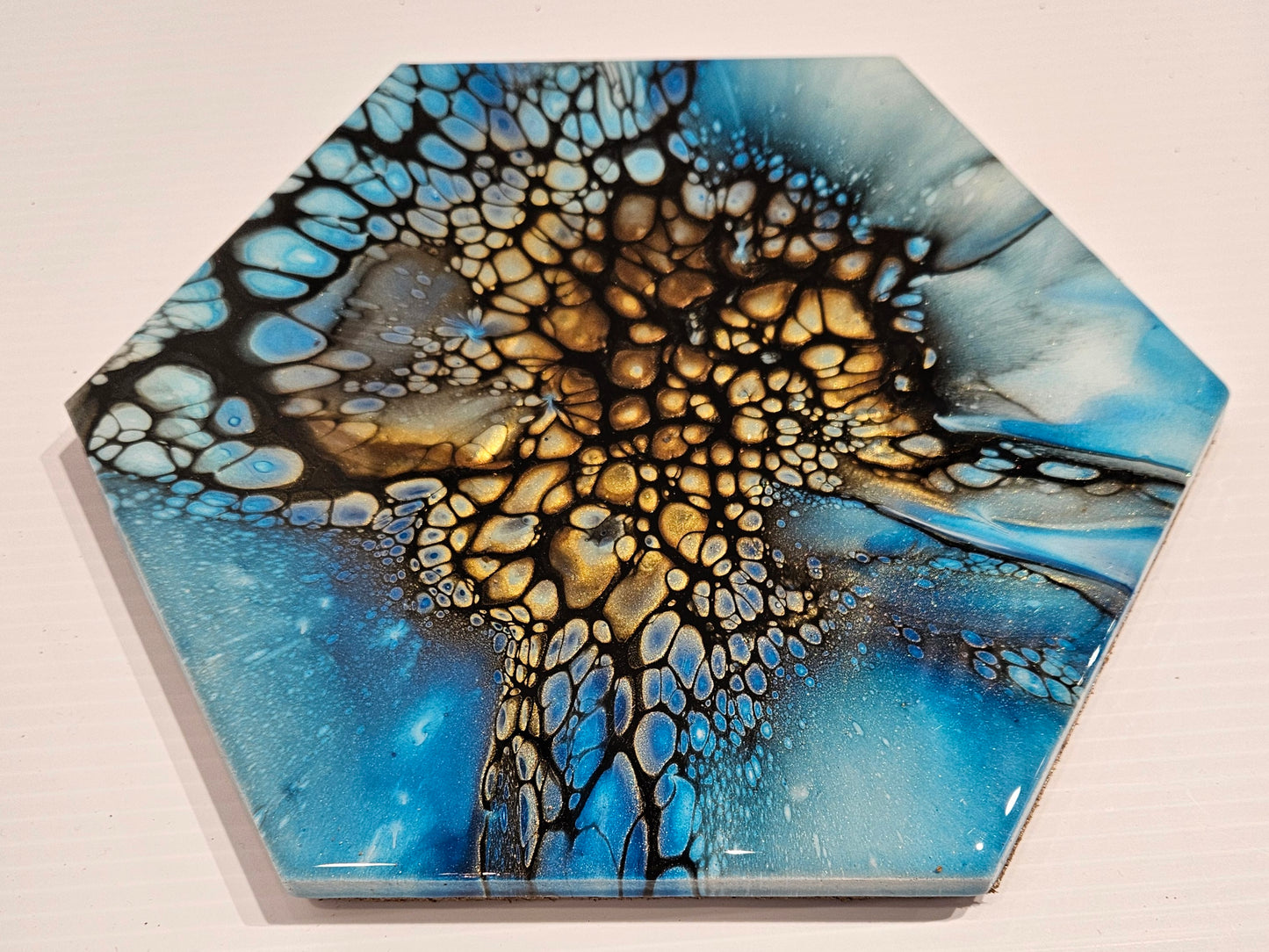 Trivet - Large Hexagon - Blue/Gold 1