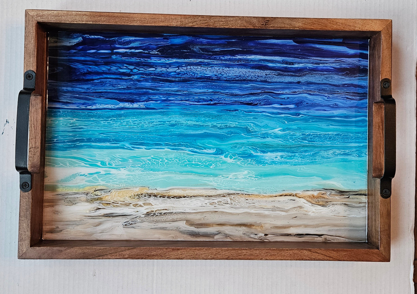 12 x 18 Acacia Serving Tray - Night Beach 1