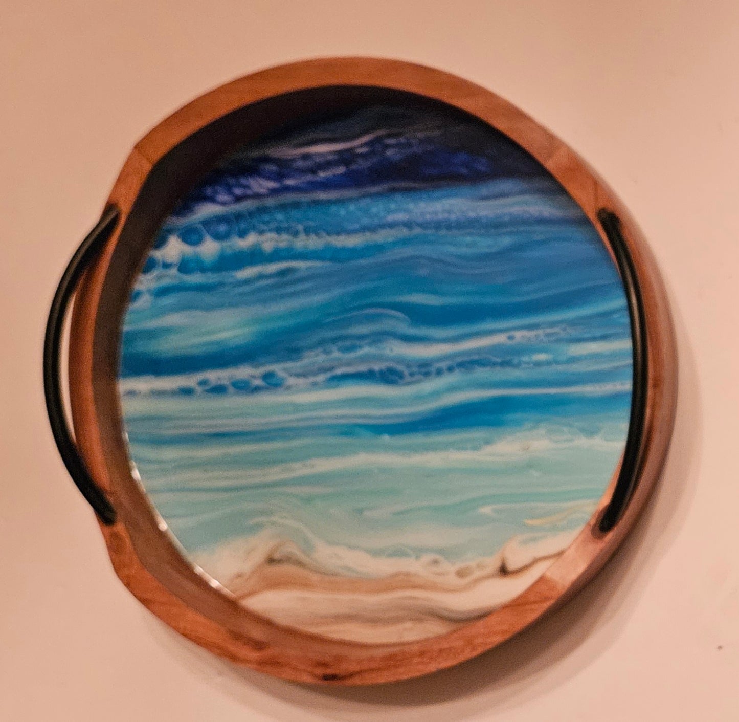 12" Round Serving Tray w/ Metal Handles - Night Beach 4