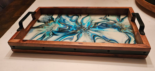 10 x 16 Acacia Serving Tray - Cobalt Flash 1