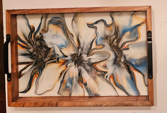 12 x 18 Acacia Serving Tray - Golden Waterfall 1