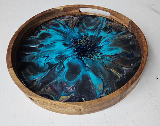 12" Round Serving Tray All Wood - Cobalt Bronze