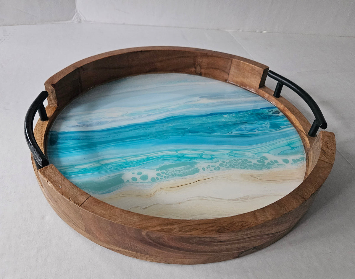 12" Rnd Tray w Metal Handle - Bermuda Beach 3