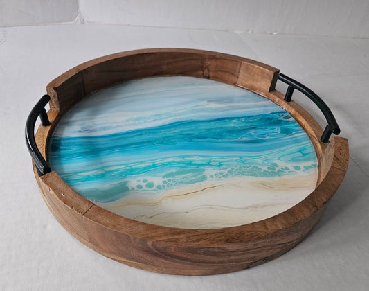 12" Rnd Tray w Metal Handle - Bermuda Beach 3