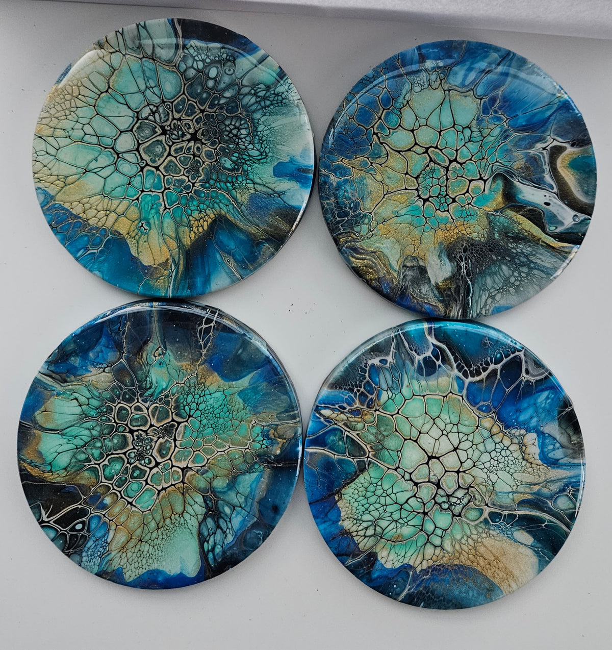 Coaster - Set of 4, Rnd w Holder - Cobalt Flash