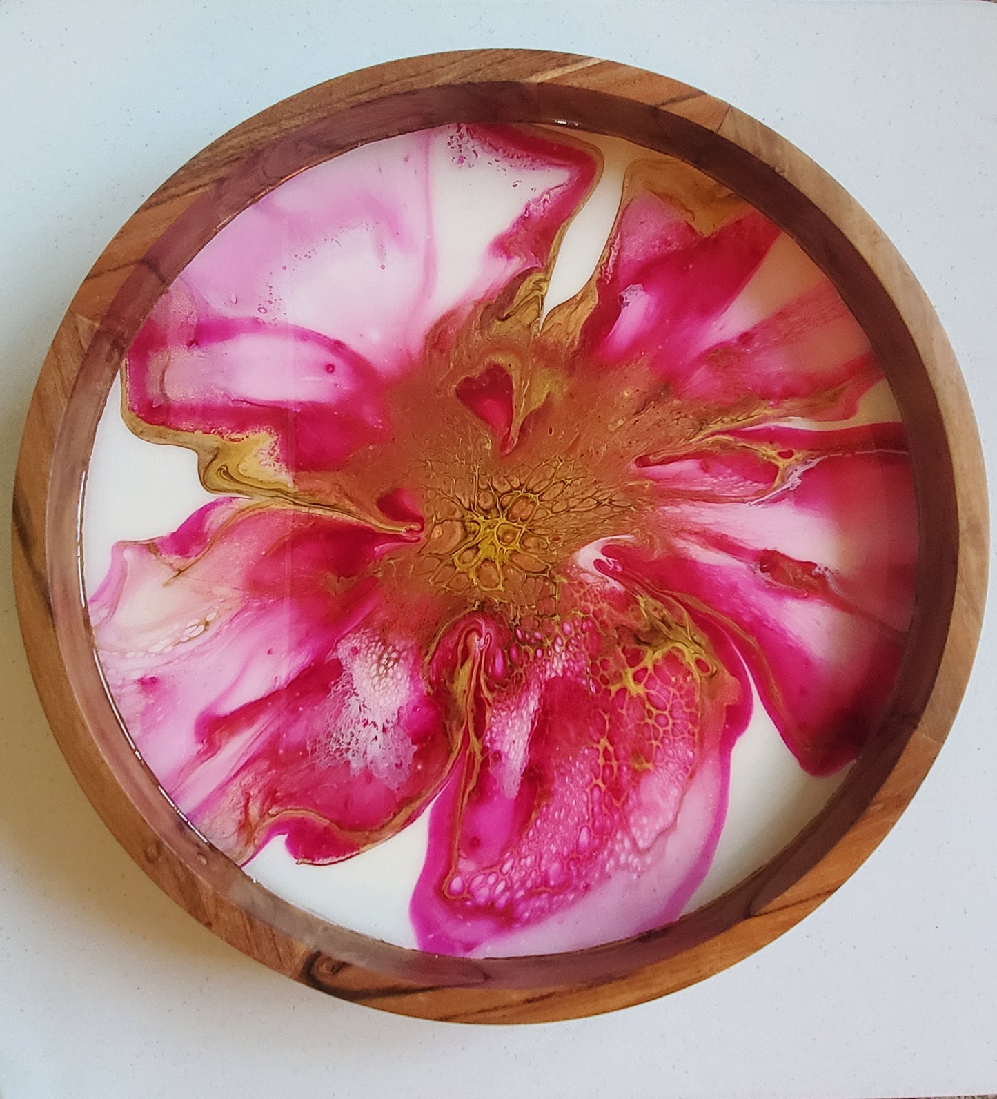 18" Acacia Lazy Susan - Pink/Gold
