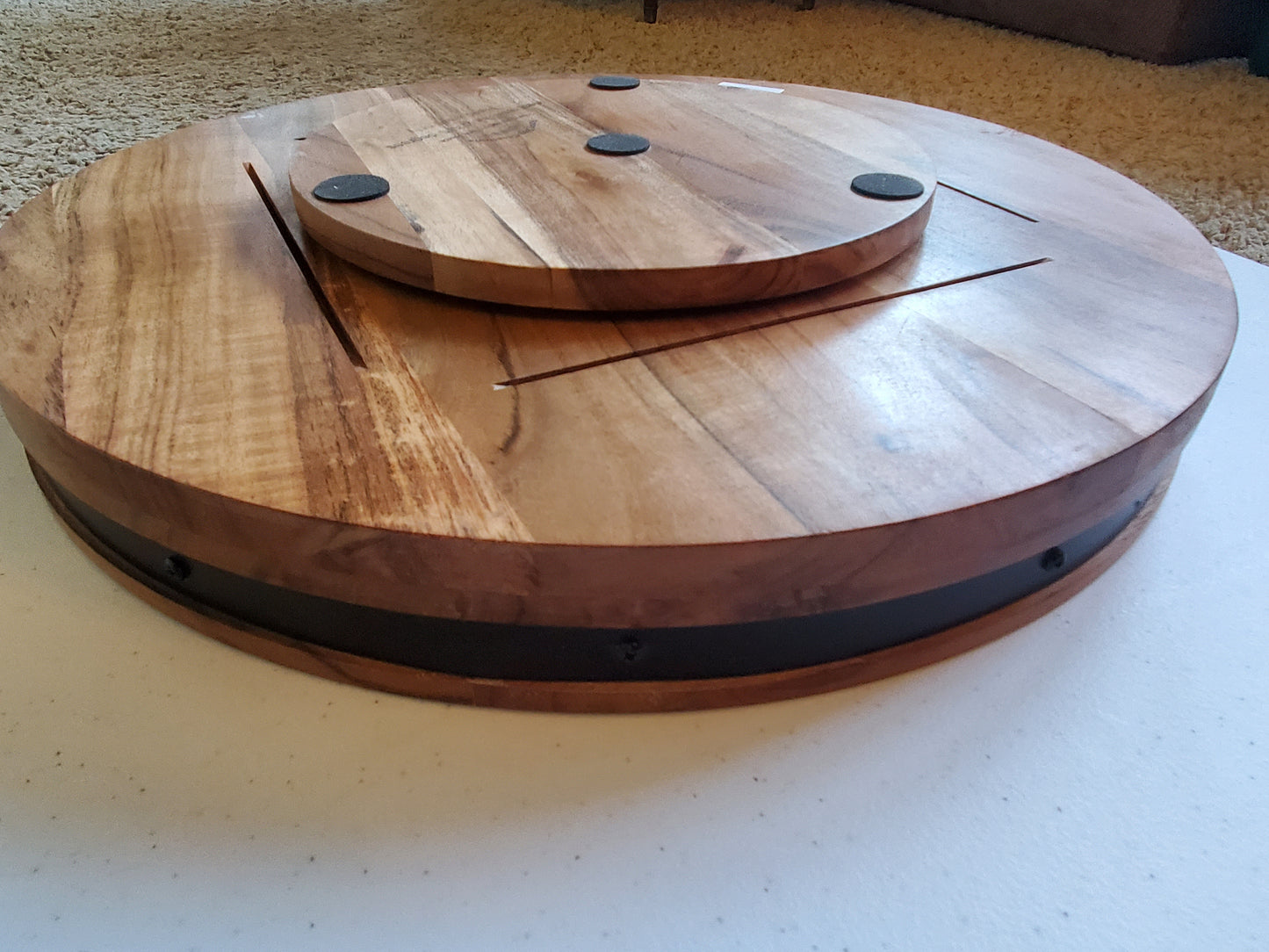 18" Acacia Lazy Susan - Cobalt Flash
