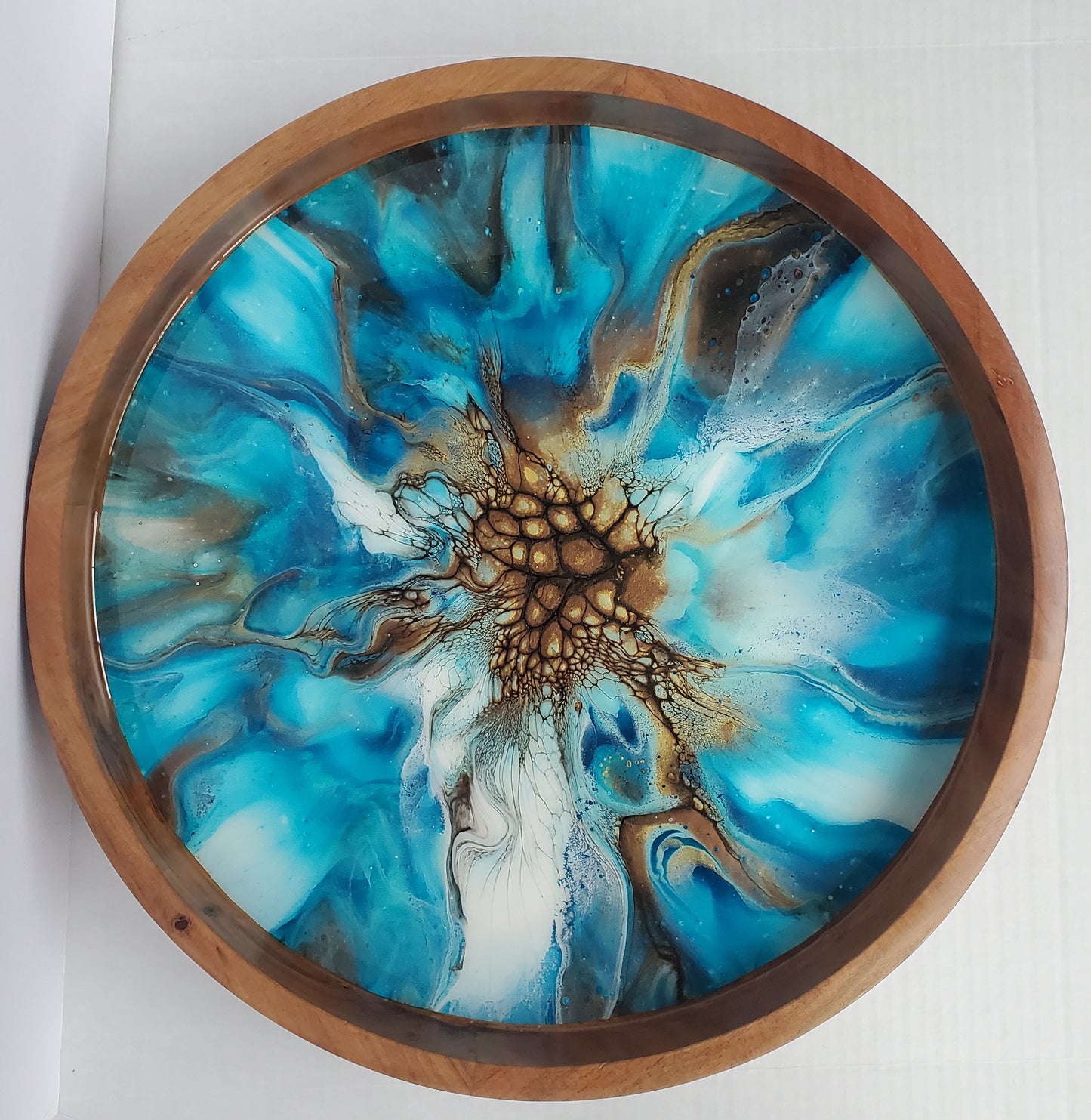 18" Acacia Lazy Susan - Blue/Gold