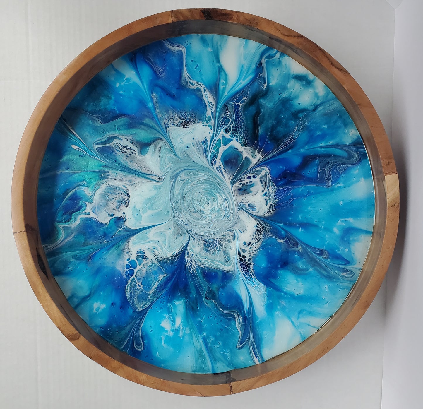 18" Acacia Lazy Susan - Blue/White