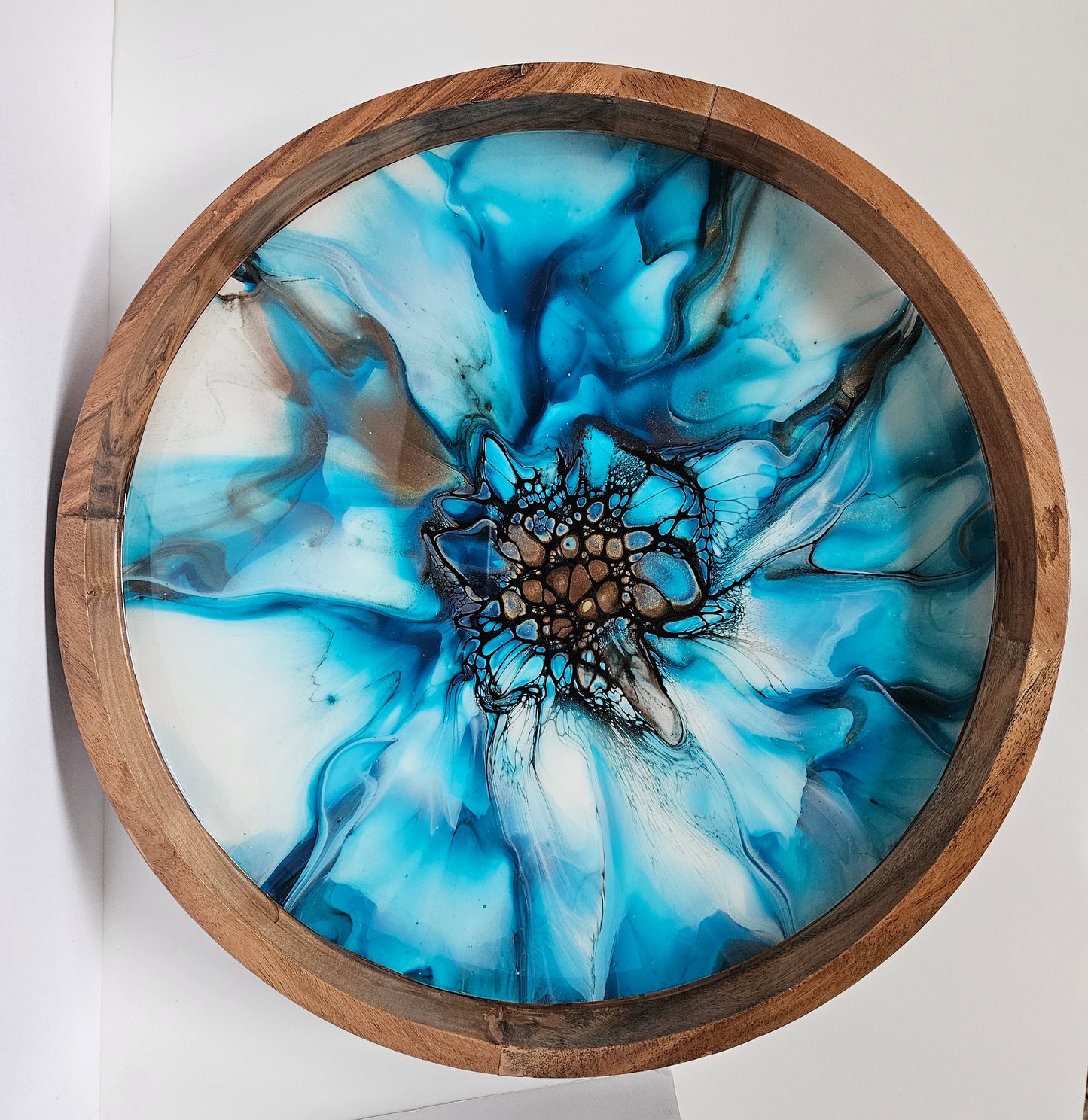 18" Acacia Lazy Susan - Blue