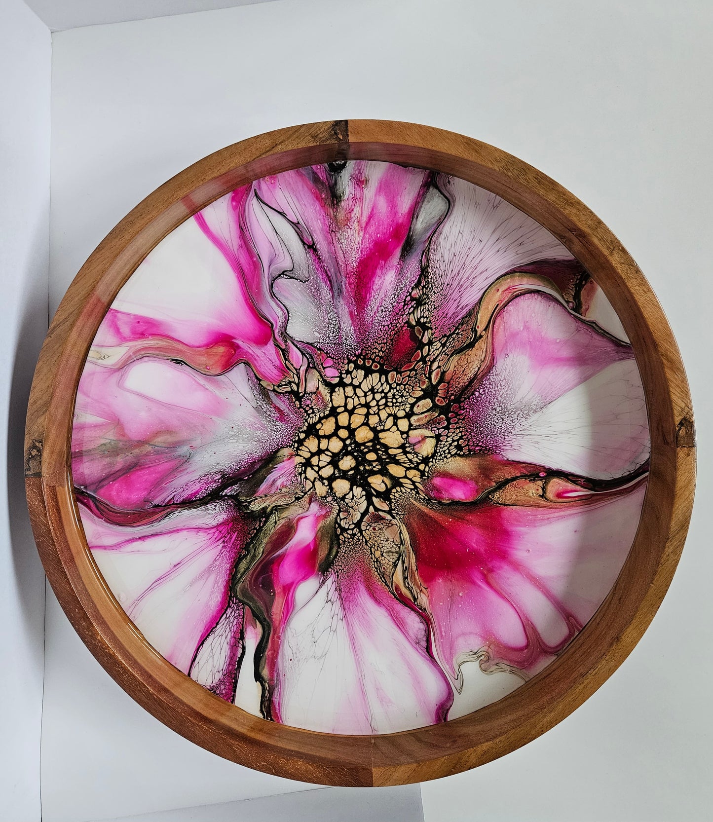 18" Acacia Lazy Susan - Pink/Gold 2