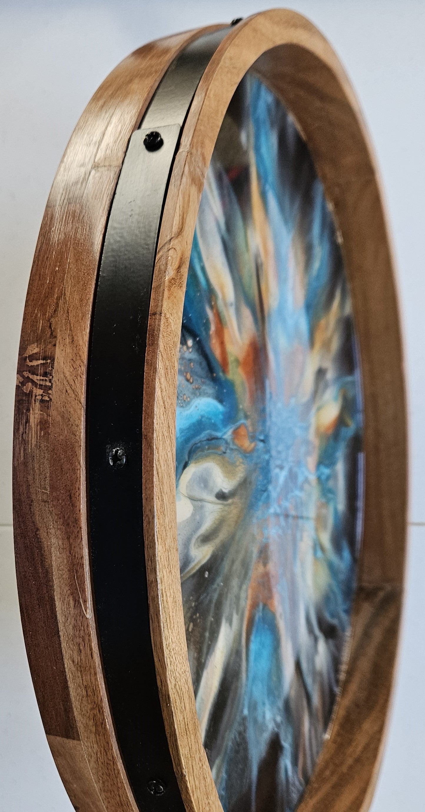 18" Acacia Lazy Susan - Blue/Rust