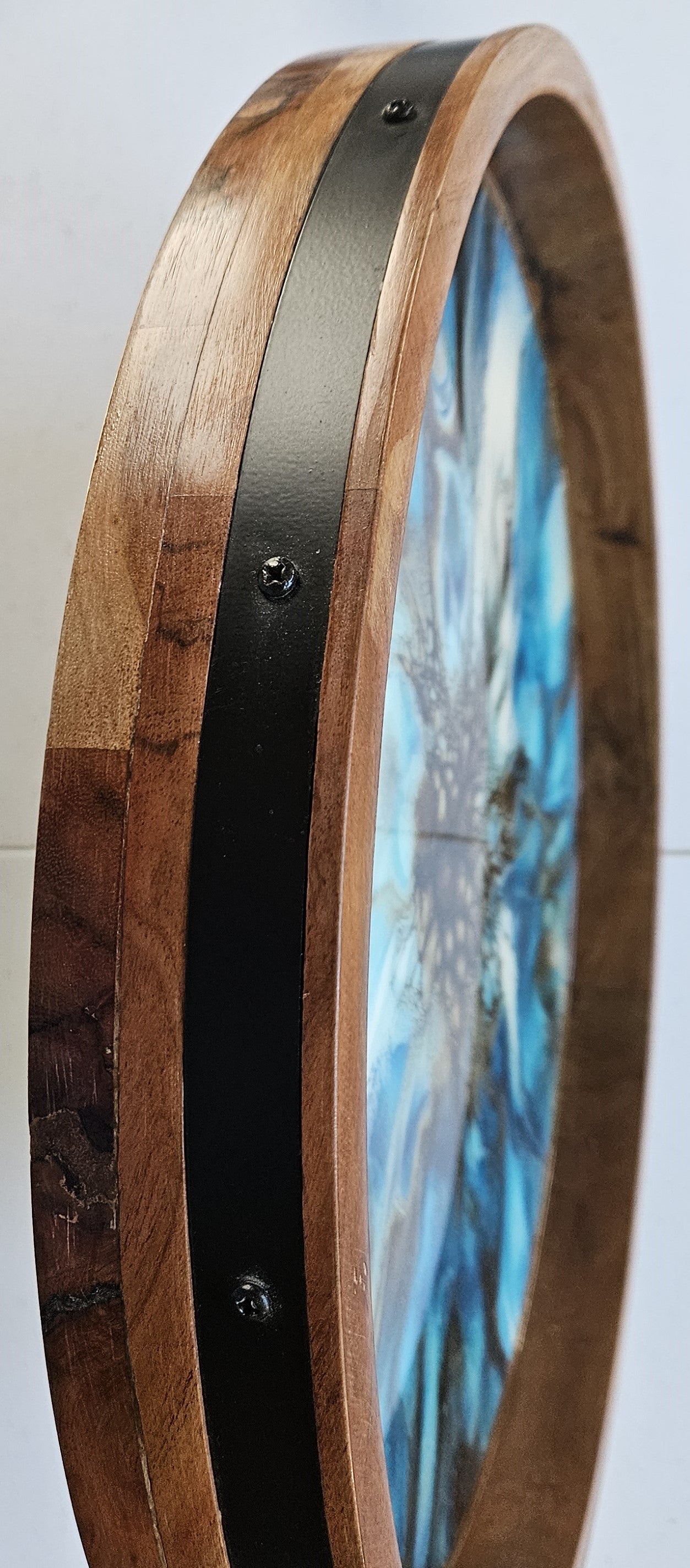 18" Acacia Lazy Susan - Blue/Gold