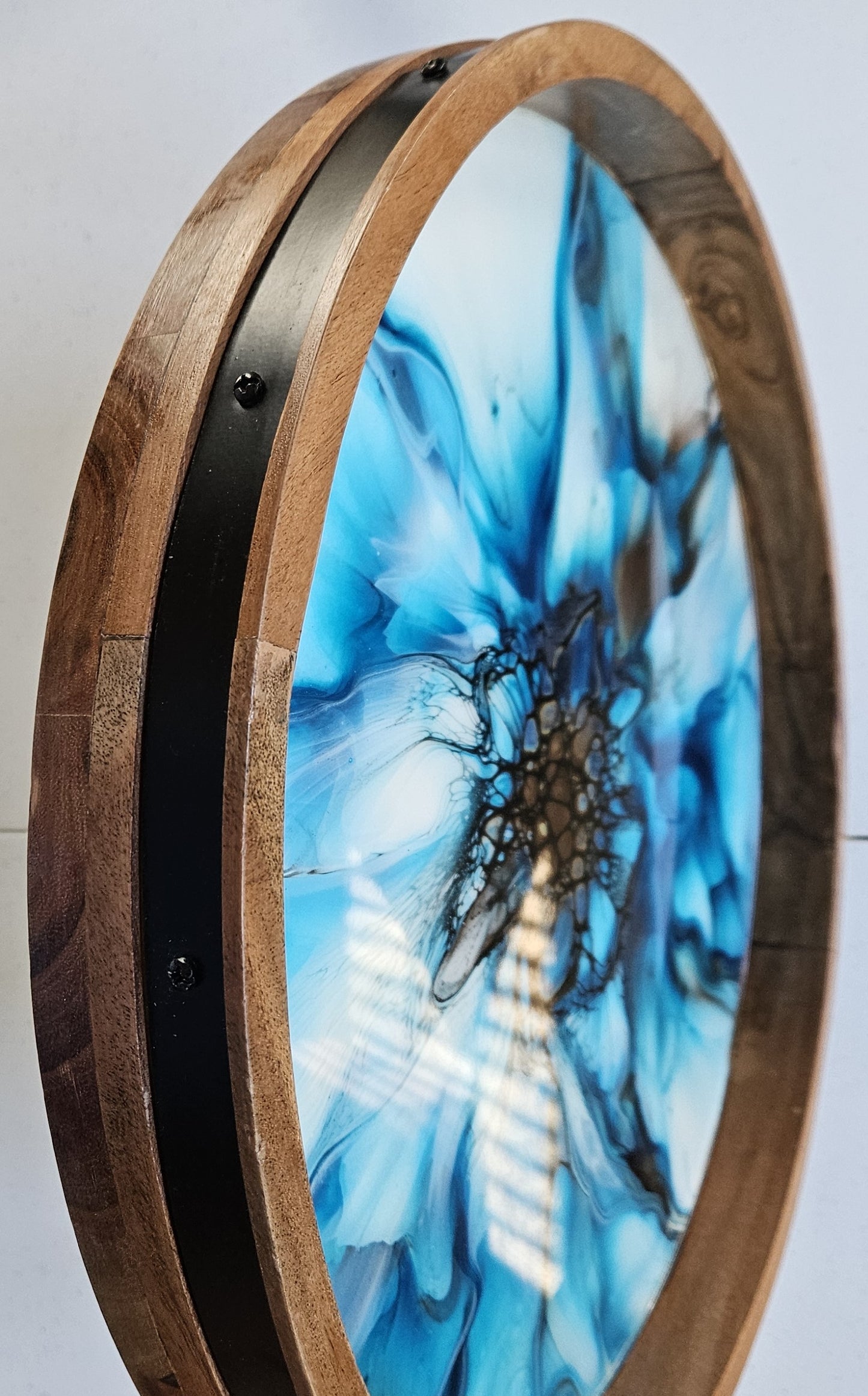 18" Acacia Lazy Susan - Blue