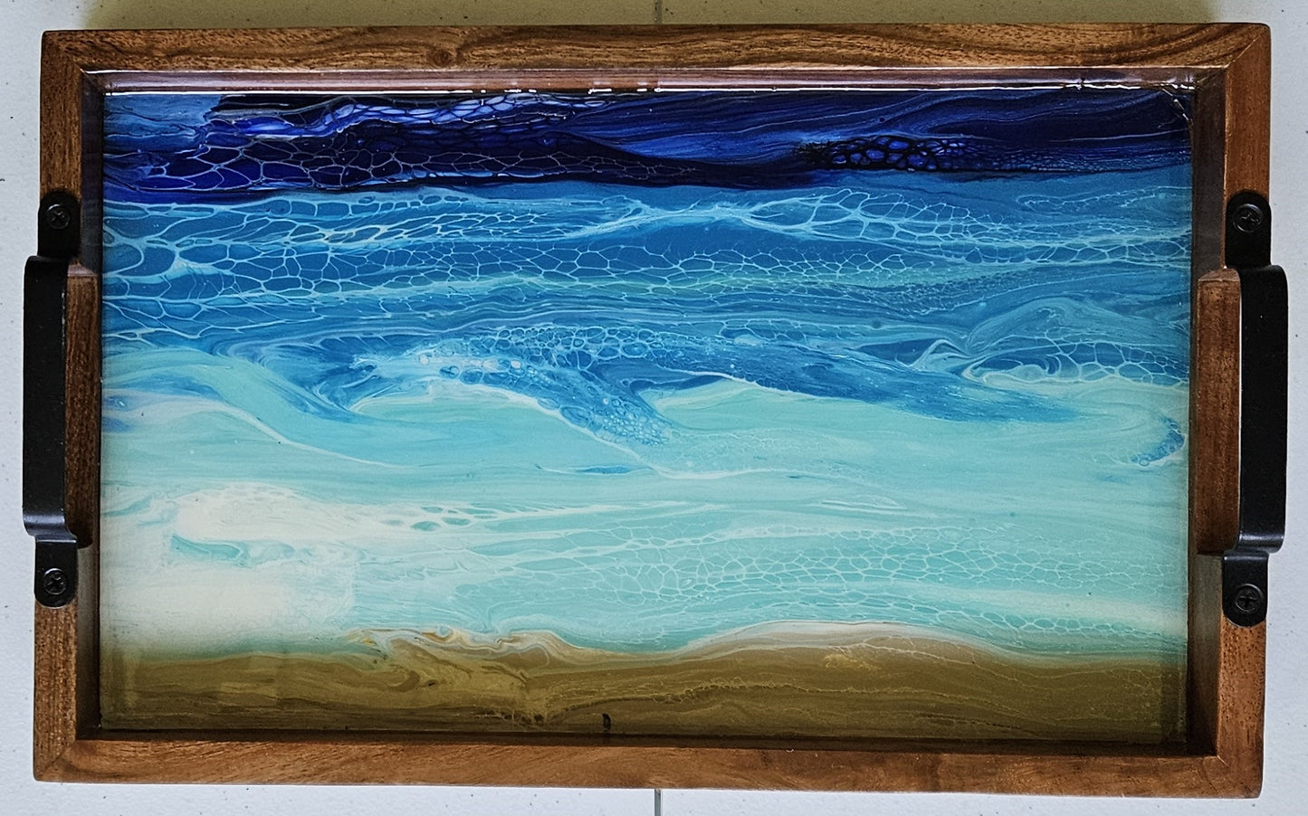 10 x 16 Acacia Serving Tray - Beach 2
