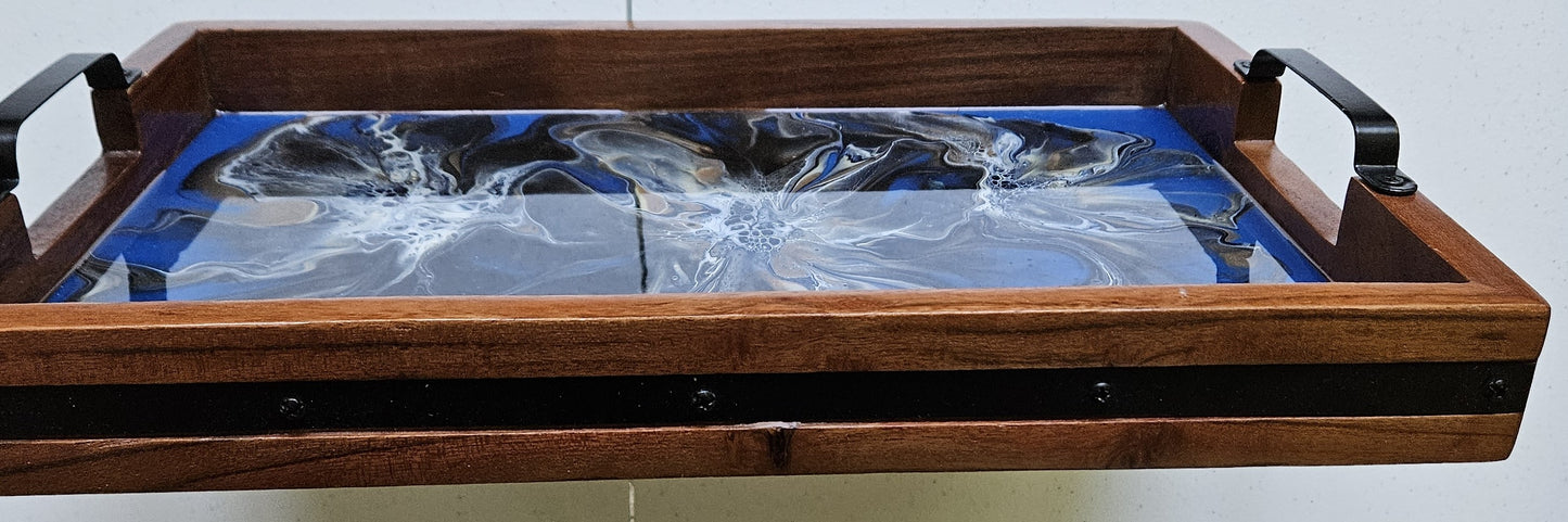 12 x 18 Acacia Serving Tray - Dark Blue