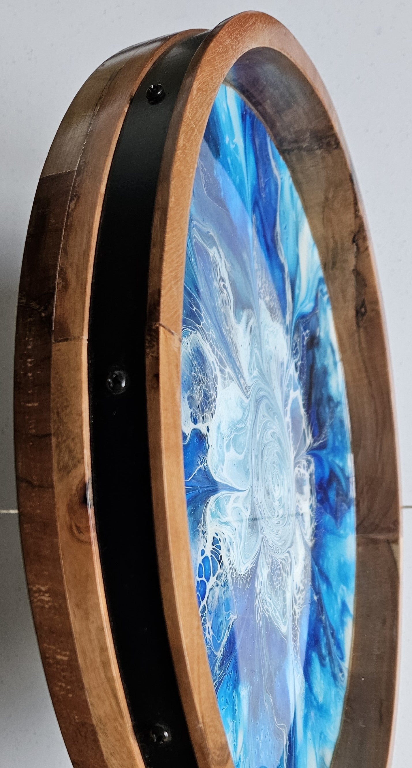18" Acacia Lazy Susan - Blue/White