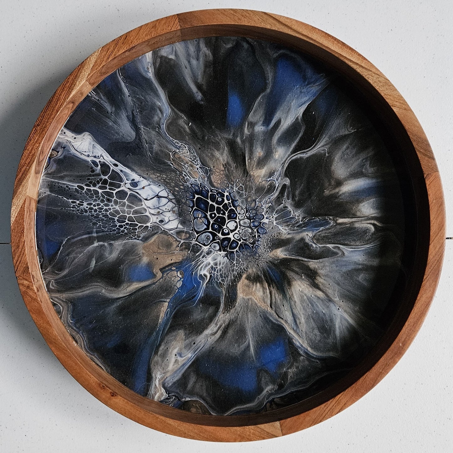 18" Acacia Lazy Susan - Dark Blue