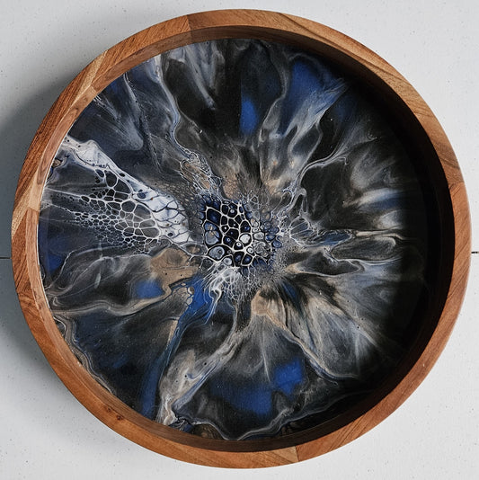 18" Acacia Lazy Susan - Dark Blue