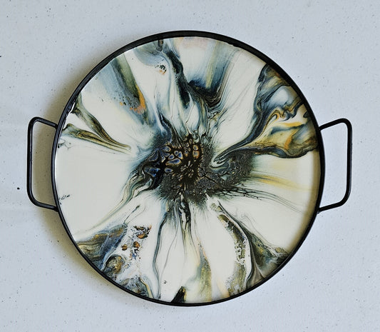 12" Round Serving Tray - Golden Waterfall 1