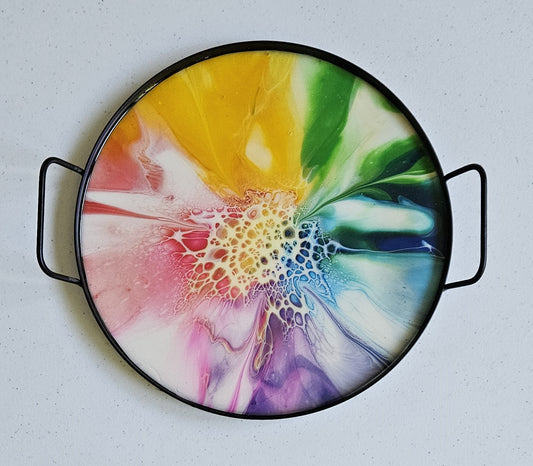 12" Round Serving Tray - Fluorescent Rainbow