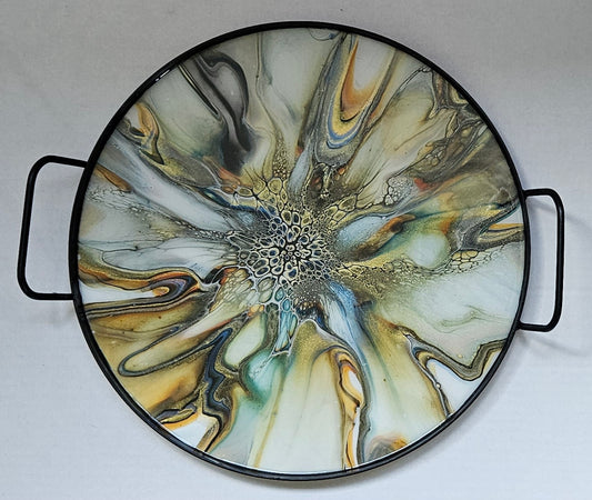 12" Round Serving Tray - Golden Waterfall