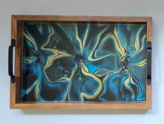 12 x 18 Acacia Serving Tray - Cobalt Bronze 1