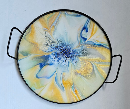 12" Round Serving Tray - Yellow/Bue