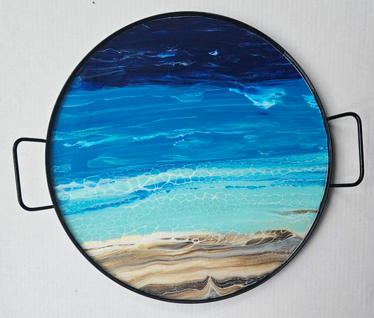 15" Round Serving Tray - Night Beach