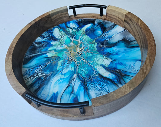 12" Round Serving Tray w/ Metal Handles - Cobalt Flash