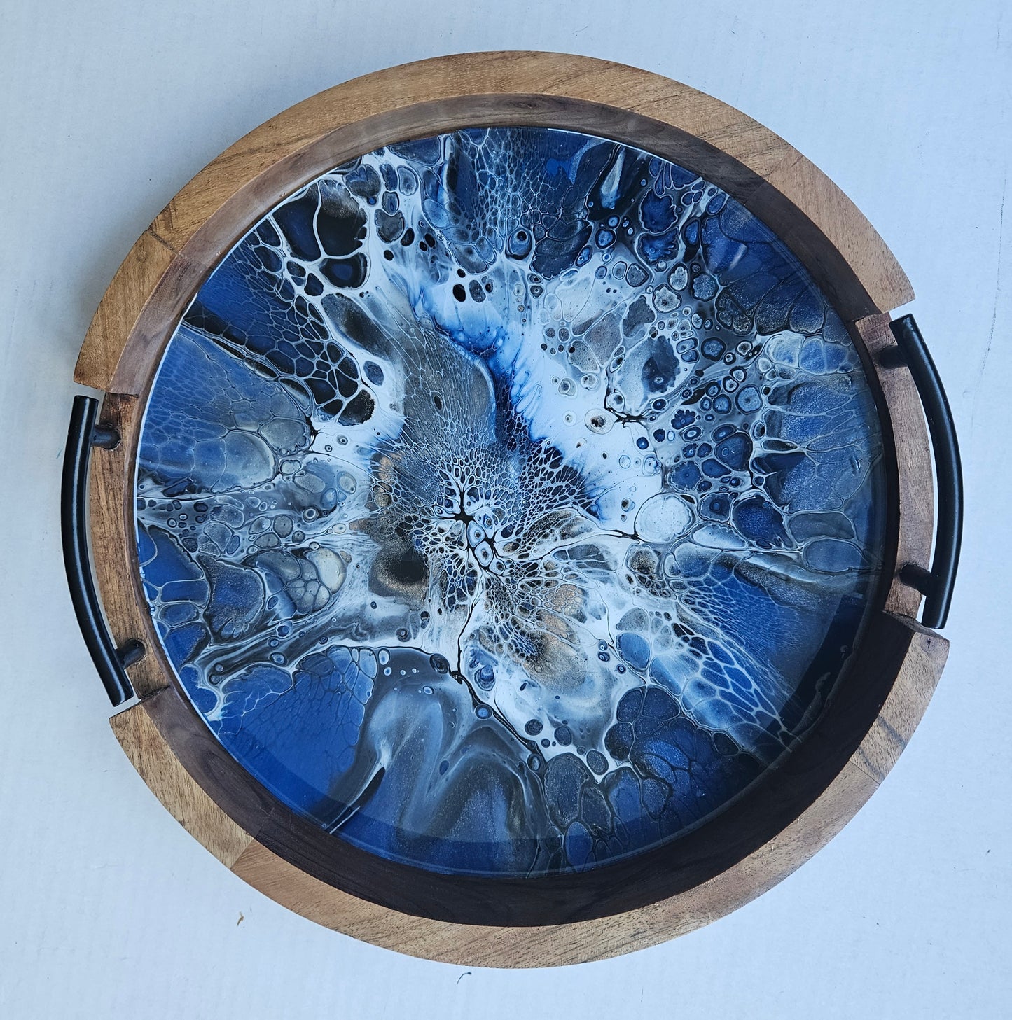 12" Round Serving Tray w/ Metal Handles - Bronze Blueblood