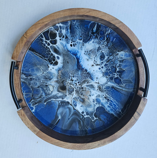 12" Round Serving Tray w/ Metal Handles - Bronze Blueblood