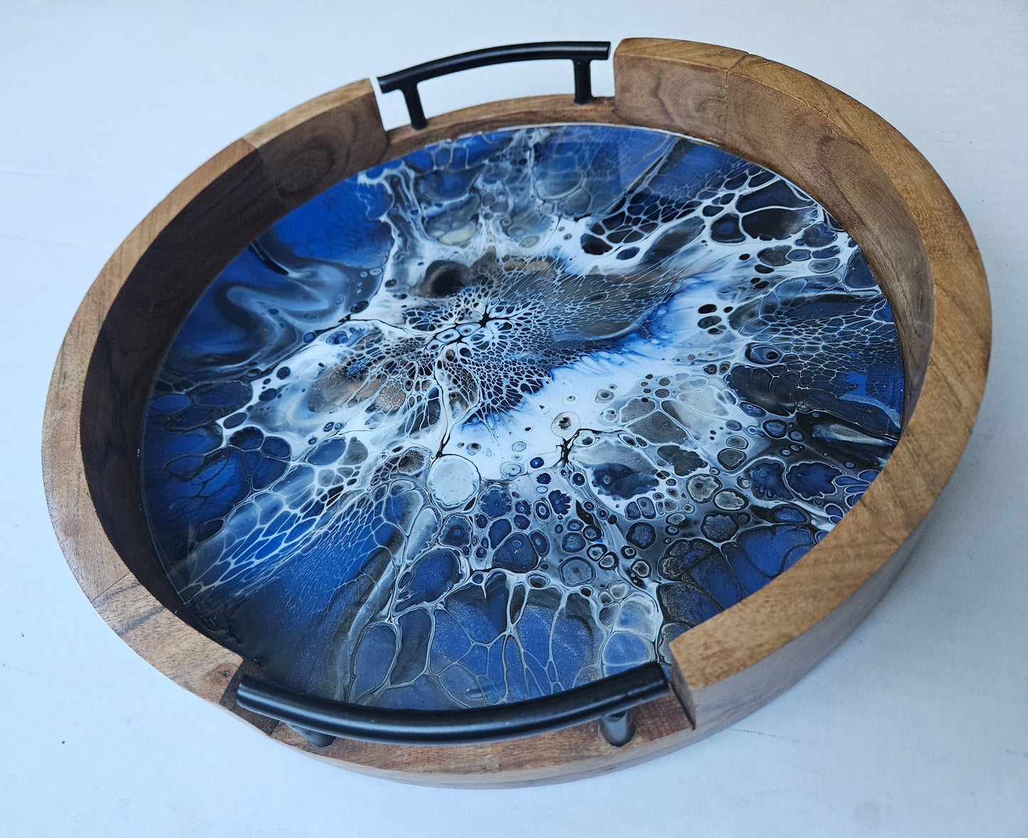 12" Round Serving Tray w/ Metal Handles - Bronze Blueblood
