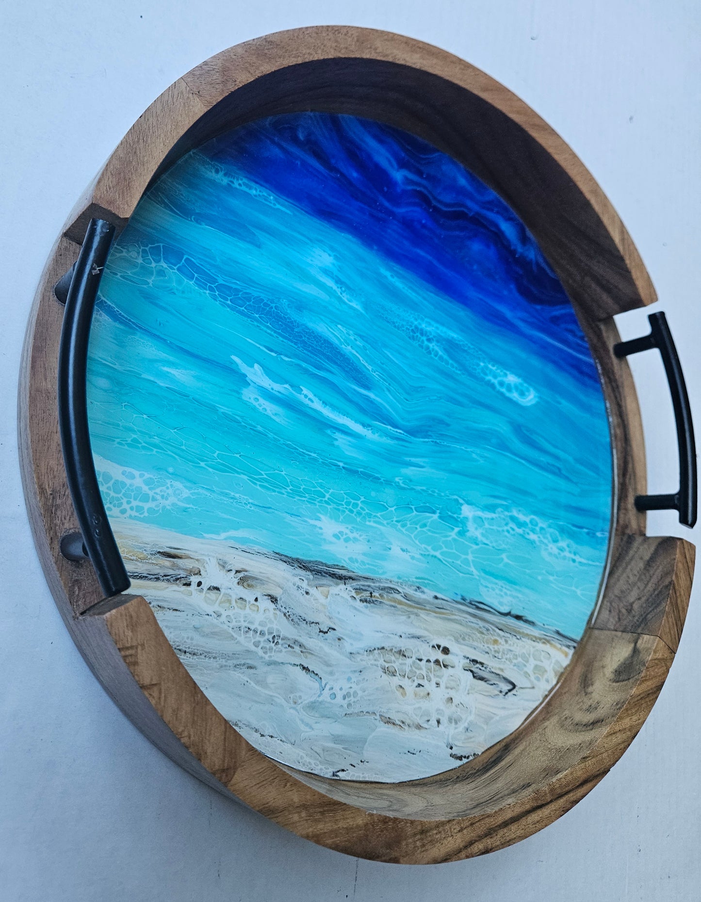 12" Round Serving Tray w/ Metal Handles - Night Beach