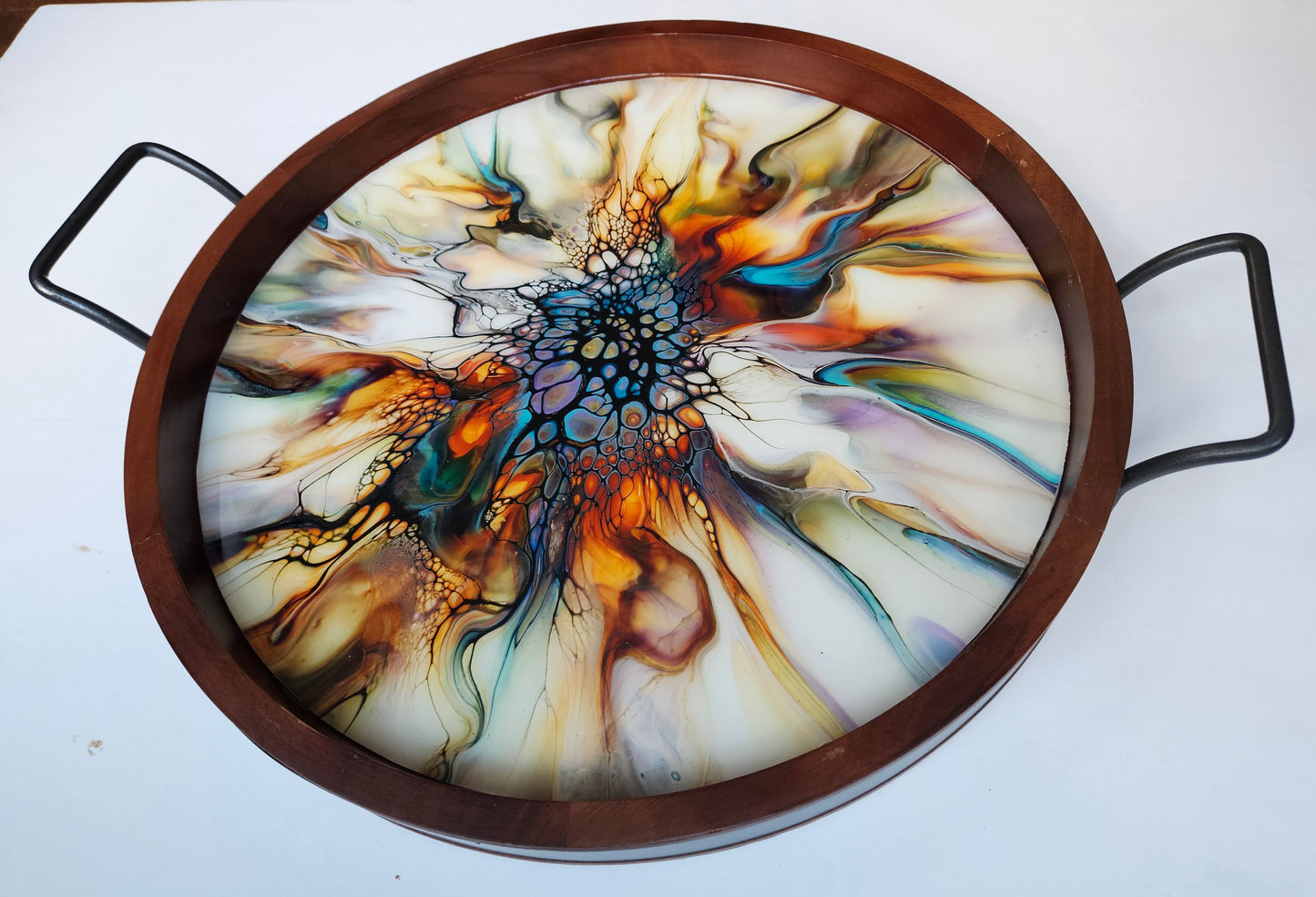 18" Round Serving Tray w/ Metal Handles - Colorfest 1