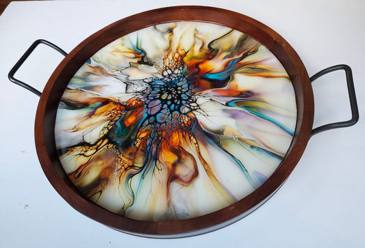 18" Round Serving Tray w/ Metal Handles - Colorfest 1