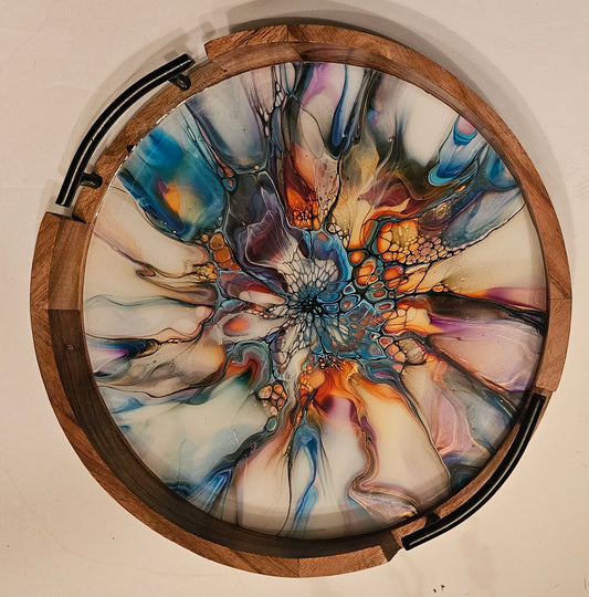12" Round Serving Tray w/ Metal Handles - Colorfest 3