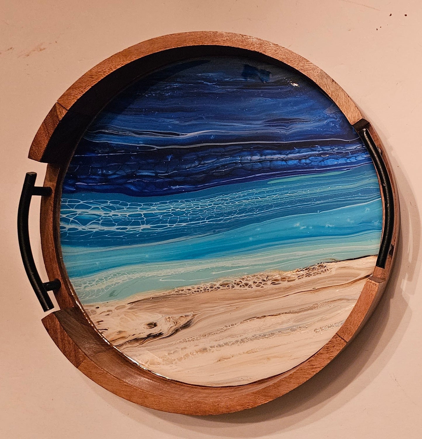 12" Round Serving Tray w/ Metal Handles - Night Beach 3