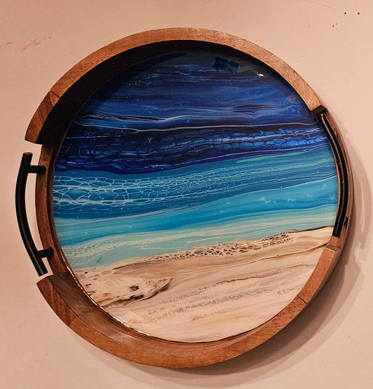 12" Round Serving Tray w/ Metal Handles - Night Beach 3