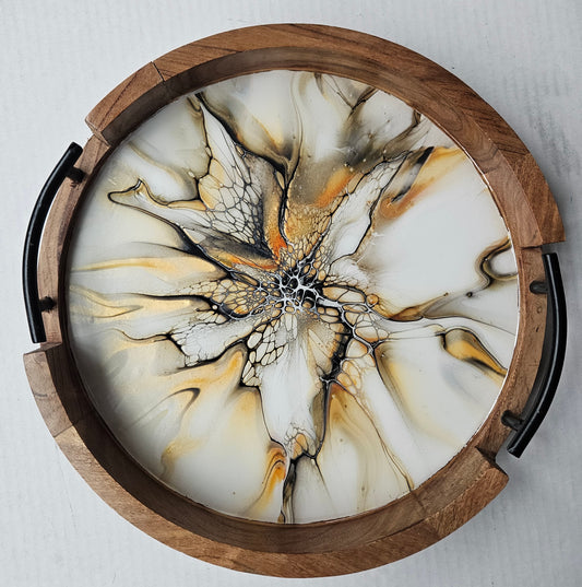12" Round Serving Tray w/ Metal Handles - Autumn Harvest