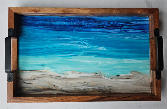 10 x 16 Acacia Serving Tray - Night Beach