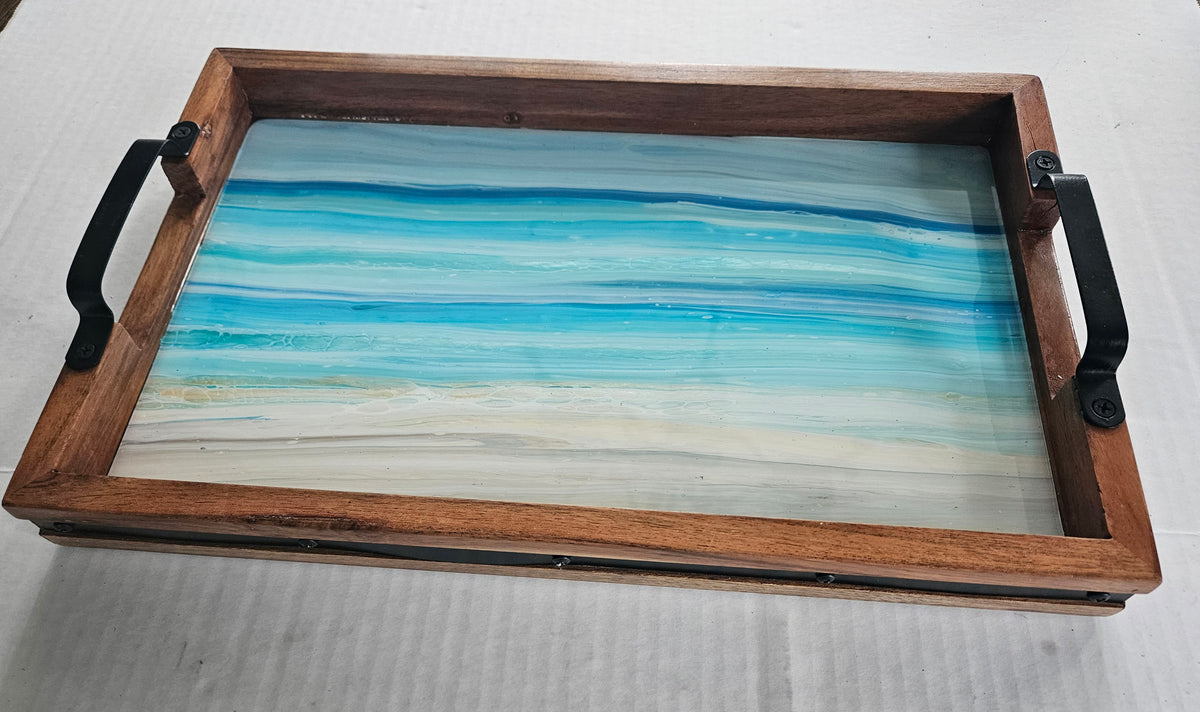 10 x 16 Acacia Serving Tray - Bermuda Beach 1