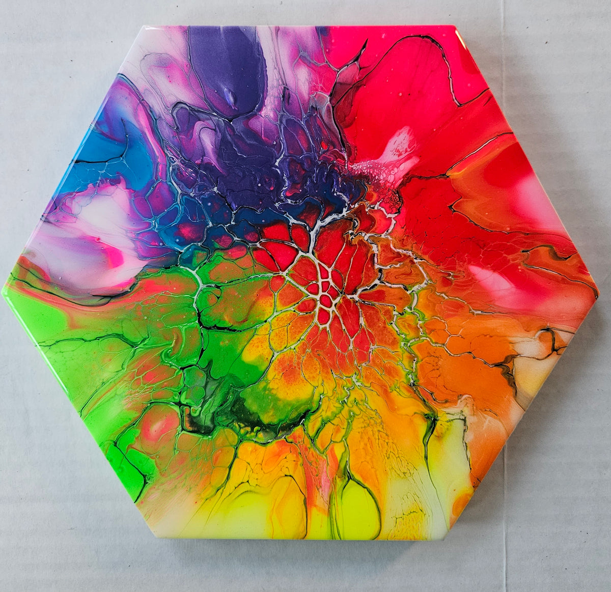 Trivet - Lg Hex - Fluorescent Rainbow