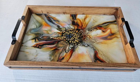 12 x 18 Acacia Serving Tray - Golden Waterfall 2